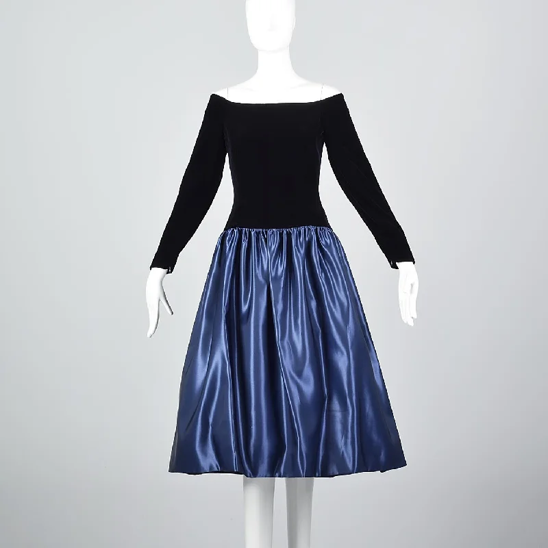 Off Shoulder Scaasi Drop Waist Party Dress in Navy Blue Tunics Vintage classic