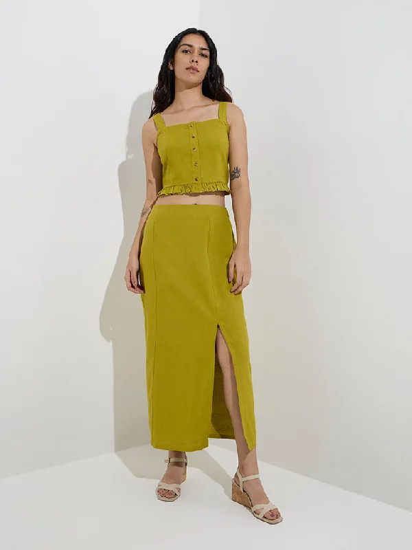 LOV Olive High-Rise Cotton-Blend Skirt denim skirt classic