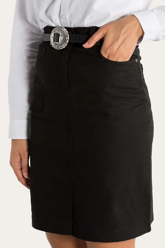 Maree Womens 5 Pockets Stretch Drill Skirt - Black asymmetrical skirt cut