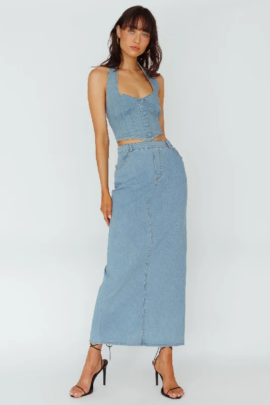 Zurich Pocket Maxi Skirt Denim Blue a-line skirt cut