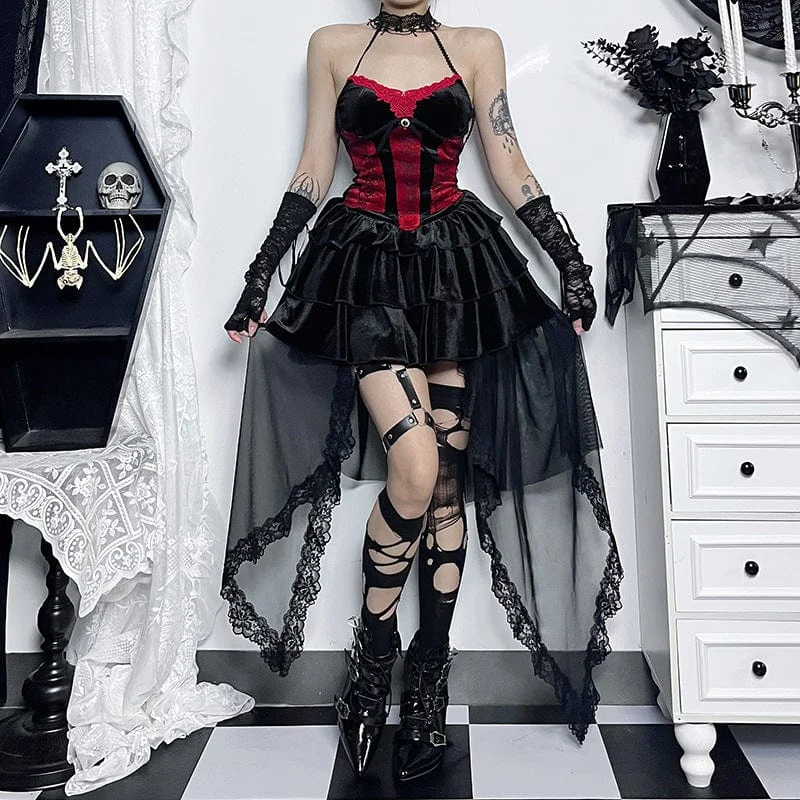 Women's Gothic Ruffled Irregular Lace Hem Skirt a-line skirt cut
