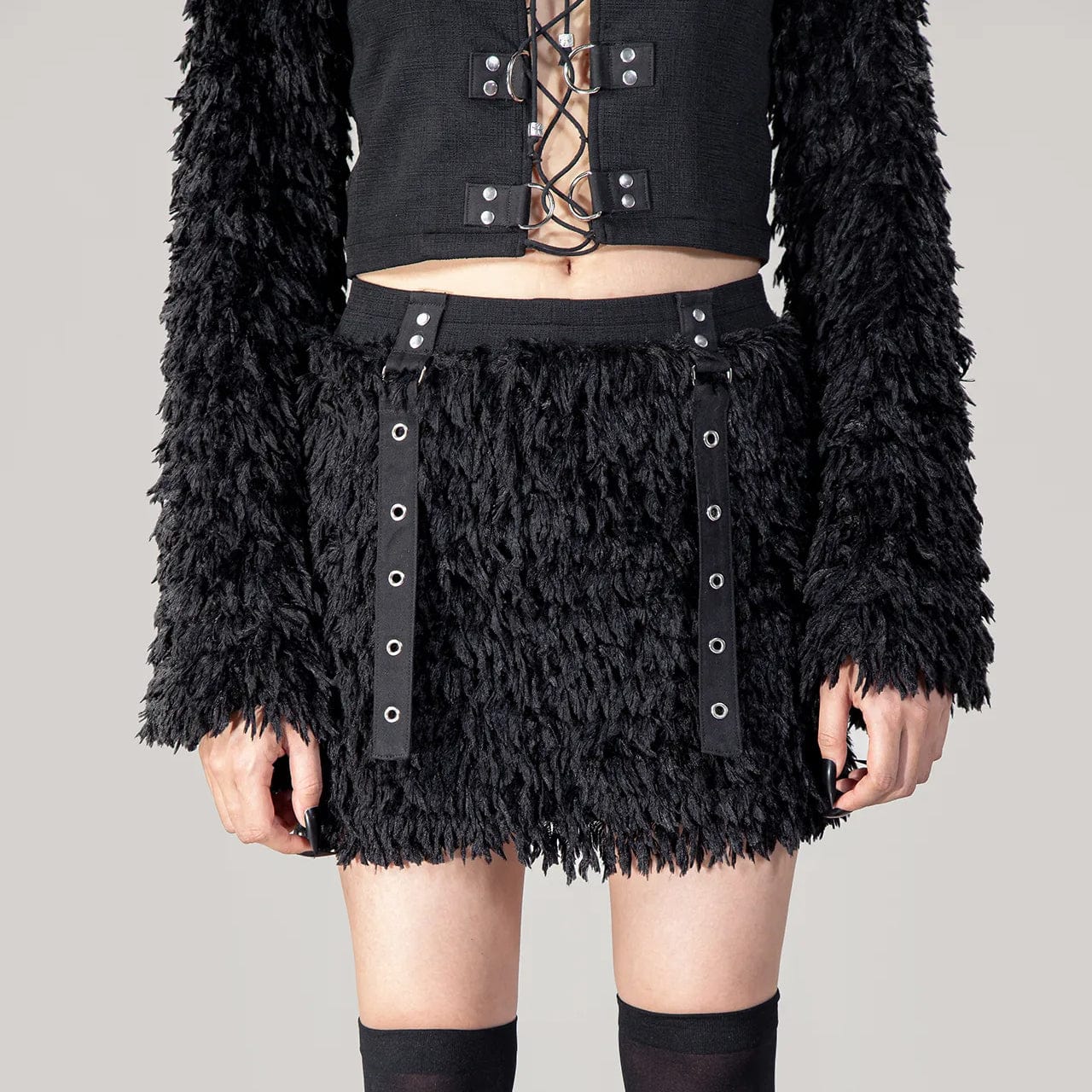 Women's Punk Eyelet Strap Faux Leather Skirt lace skirt romantic