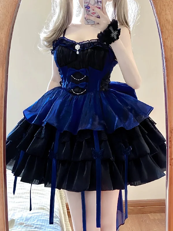 Cinessd Chic Ball Gown Straps Royal Blue Organza Short Lolita Dresses Party Dress Birthday Outfits SD1194 Shift Classic Vintage Cinessd Chic Ball Gown Straps Royal Blue Organza Short Lolita Dresses Party Dress Birthday Outfits SD1194 Shift Classic Vintage