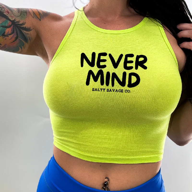 Salty Savage Ladies "NEVERMIND" High Neck Sleeveless Crop Tank crossback tank top