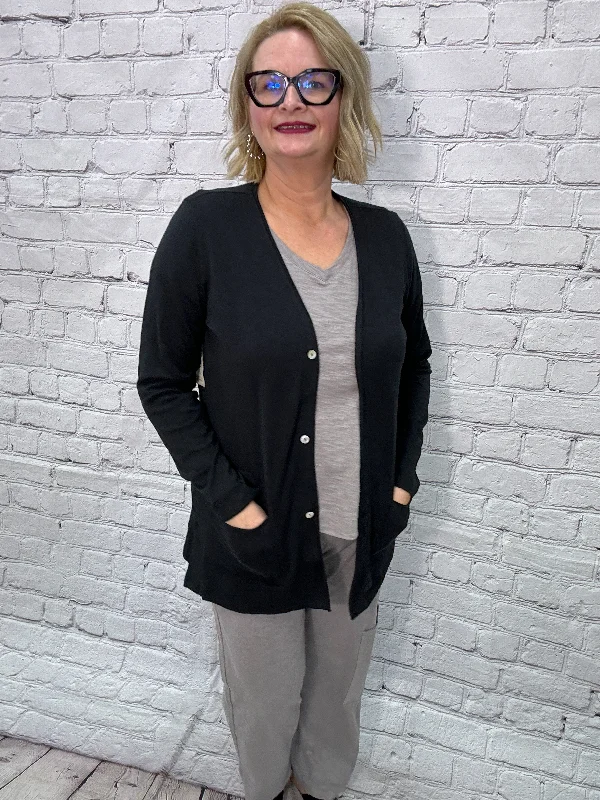 Escape by Habitat Roll Front Pocket Cardigan E10070-Black - 1 ONLY SIZE XXL - 20% OFF Chenille Brocade Lace