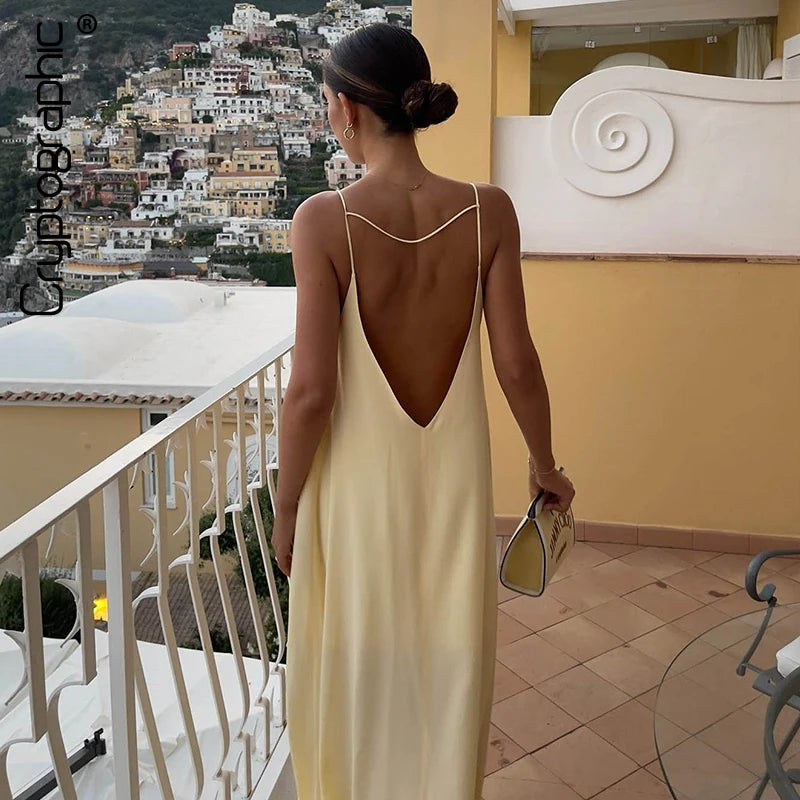 Open Back Sleeveless Slip Maxi Dress Cut Out Club Party Dresses Tunics Travel practical