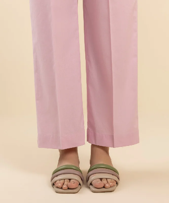 Solid Cambric Straight Pants Casual Plaid Pants