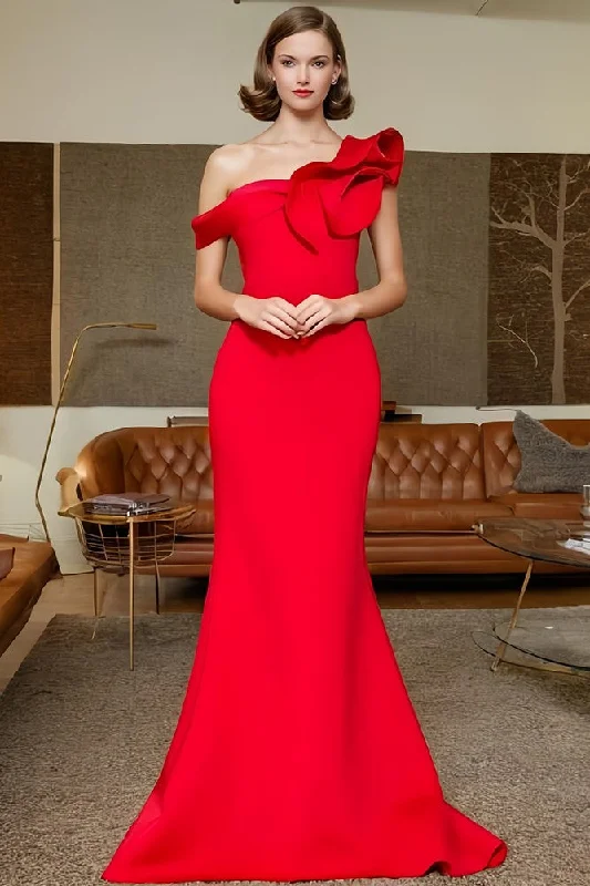 Red Mermaid Sleeveless Prom Dress One Shoulder Long Party Dress Tunics Practical durable