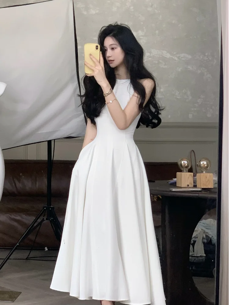 Summer Fashion Elegant Casual Midi Party Dress Sleeveless A-Line Solid Chic Tunics Designer luxury Summer Fashion Elegant Casual Midi Party Dress Sleeveless A-Line Solid Chic Tunics Designer luxury