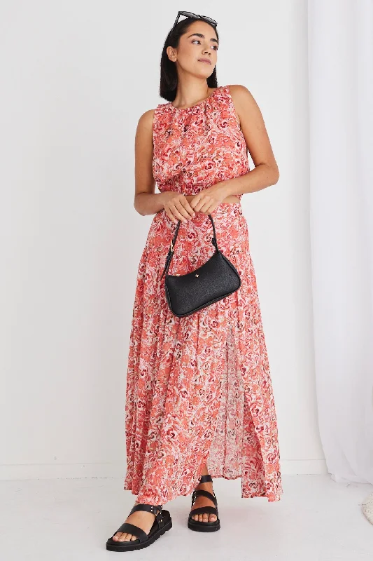 Aquarius Cinnamon Floral Tiered Split Front Maxi Skirt denim skirt stylish