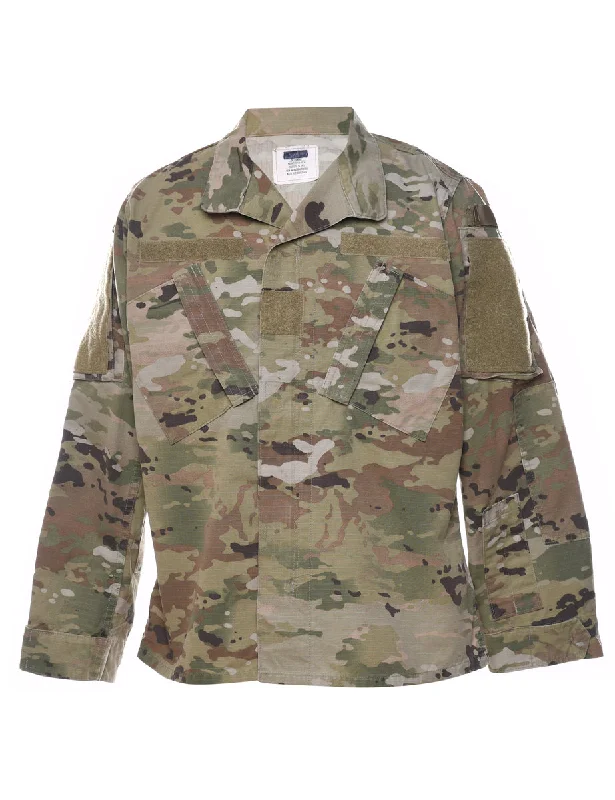 Woodland Camouflage Print U.S Army Military Jacket - M Notch Collar Peter Pan Collar Cowl Neck Woodland Camouflage Print U.S Army Military Jacket - M Notch Collar Peter Pan Collar Cowl Neck