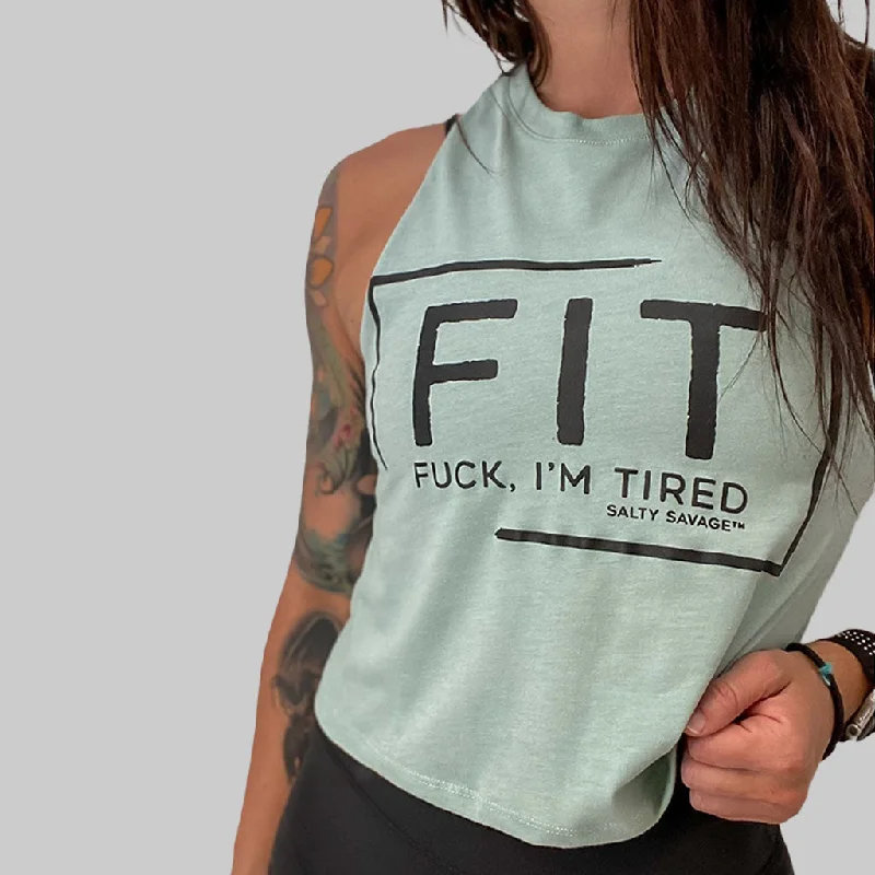 Ladies "FIT Fuck, I'm Tired" Flowy Racerback Crop Tank fashionable tank top