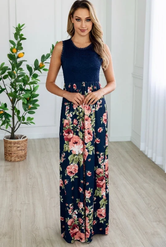 Floral Printed Lace Party Dress Tunics Handmade artisanal