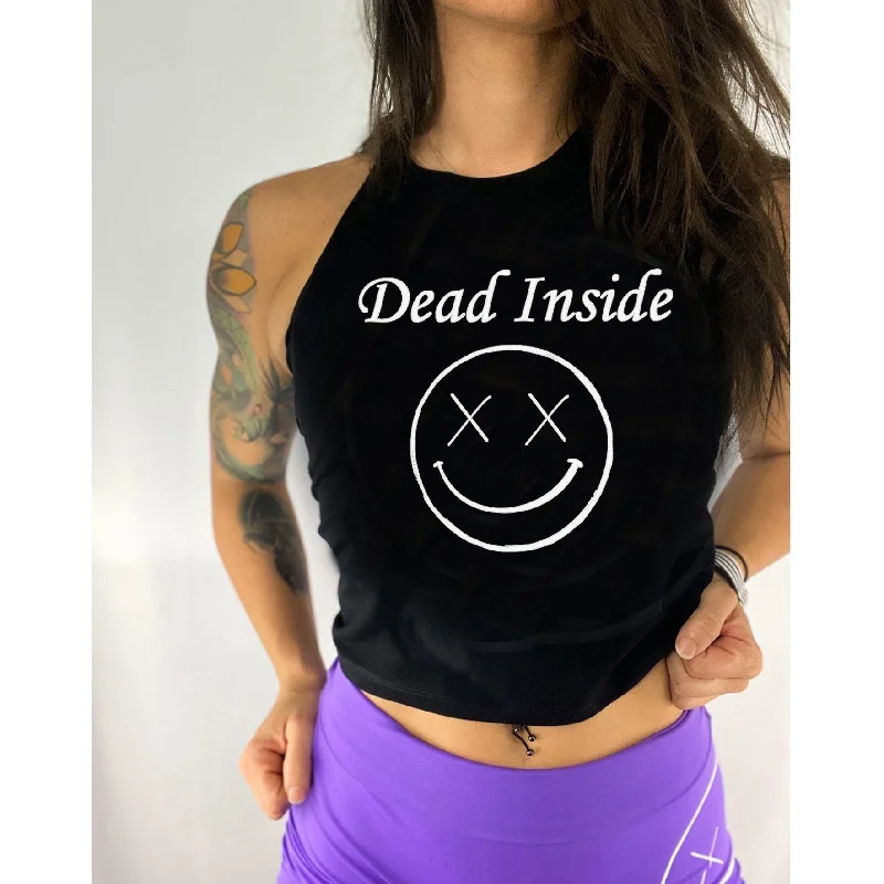 Ladies "Dead Inside" Flowy Racerback Crop Tank beige tank top