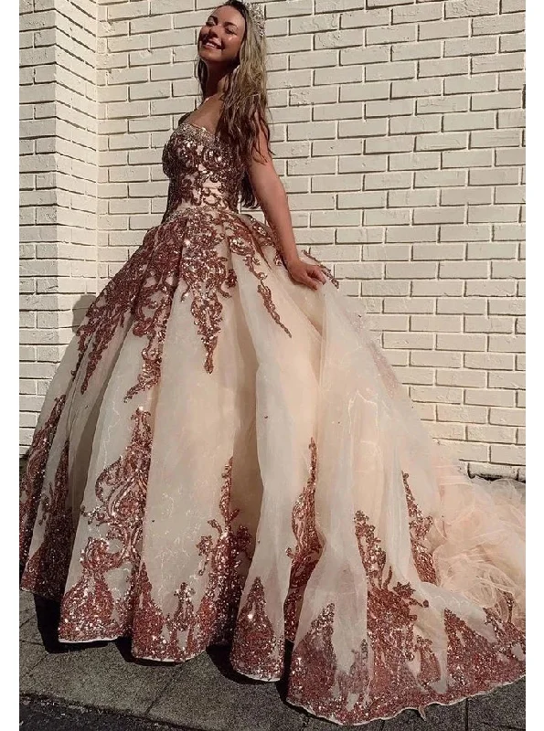 Sweetheart Ball Gown Prom Dress with Sequins Beading, Puffy Party Dresses PO410 Tunics Recommended stylist