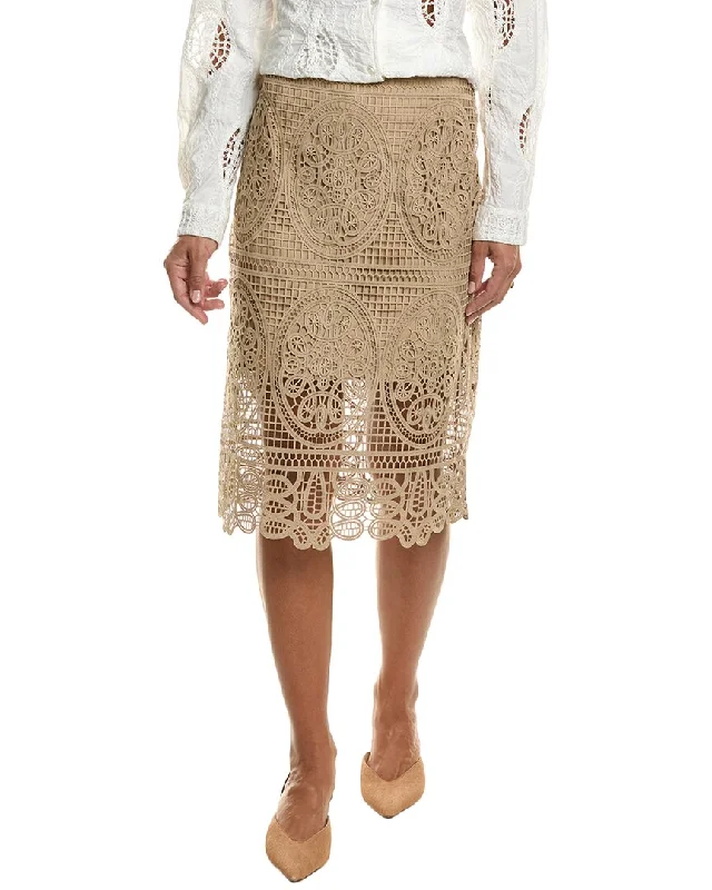 Elie Tahari Lace Silk-Trim Skirt leather skirt modern