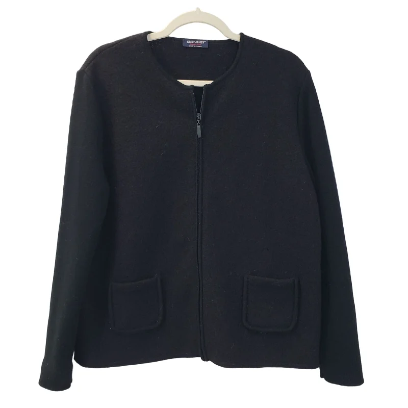 Saint James Mixed Media Wool Blend Cardigan Sweater Size 12 Mesh Fabric Canvas Fabric Denim Fabric