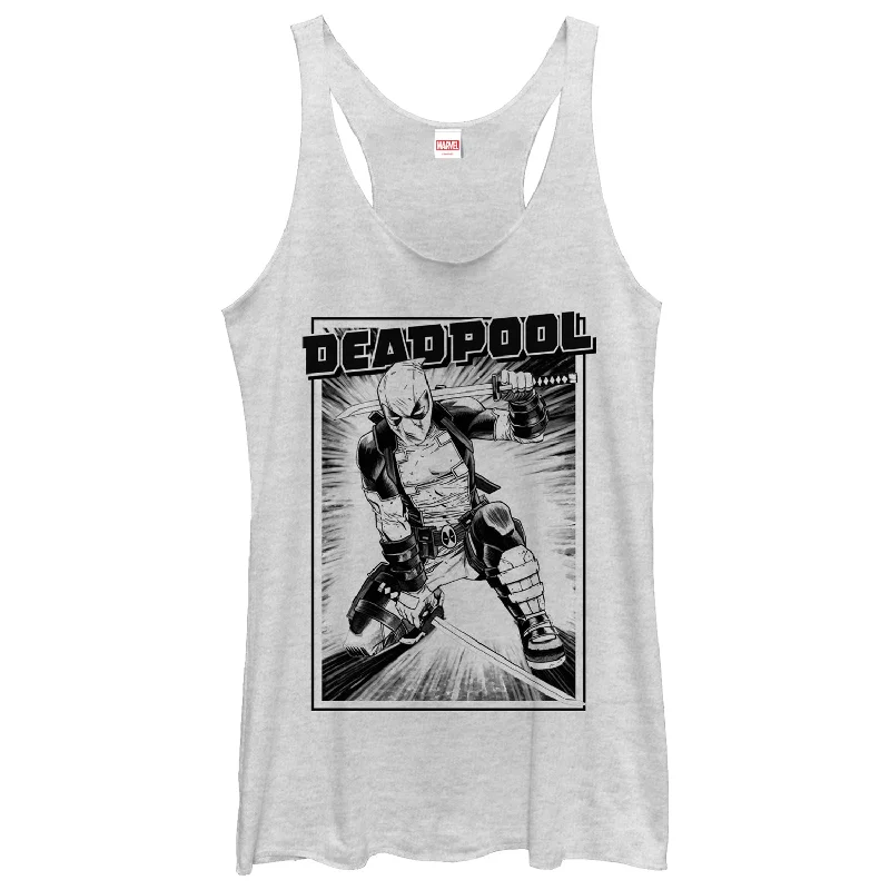 Women's Marvel Deadpool Katana Grayscale Sword Pose Racerback Tank Top stretchy tank top Women's Marvel Deadpool Katana Grayscale Sword Pose Racerback Tank Top stretchy tank top
