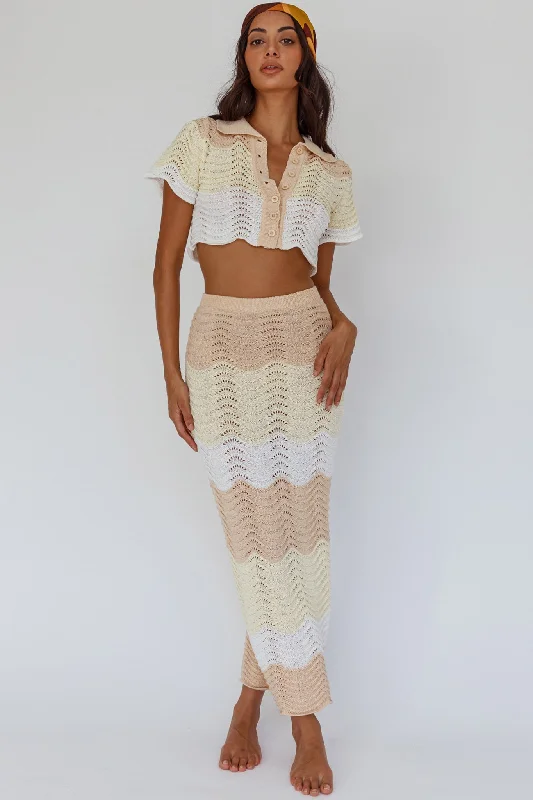 May Blooms Knit Maxi Skirt Lemon Butter lace skirt delicate