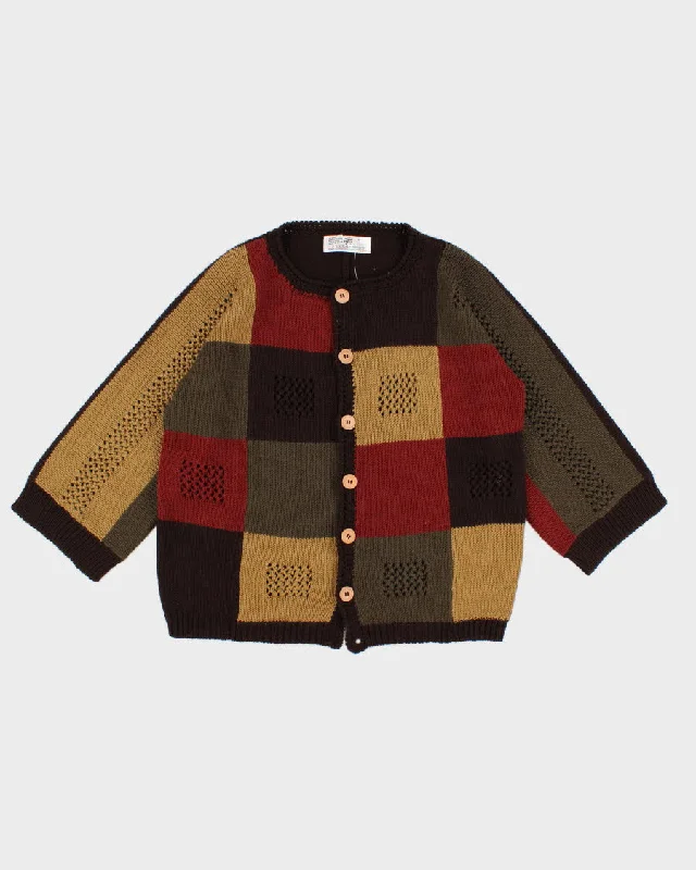 Autumnal Colour Block Panelled Cardigan - L Cashmere Blend Cotton Blend Poly Blend