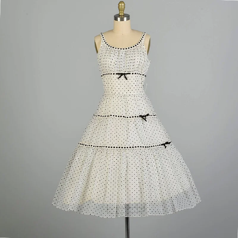 Medium 1950s Black & White Sleeveless Polka Dot Fit & Flare Party Dress Cowl Neckline Elegant Medium 1950s Black & White Sleeveless Polka Dot Fit & Flare Party Dress Cowl Neckline Elegant