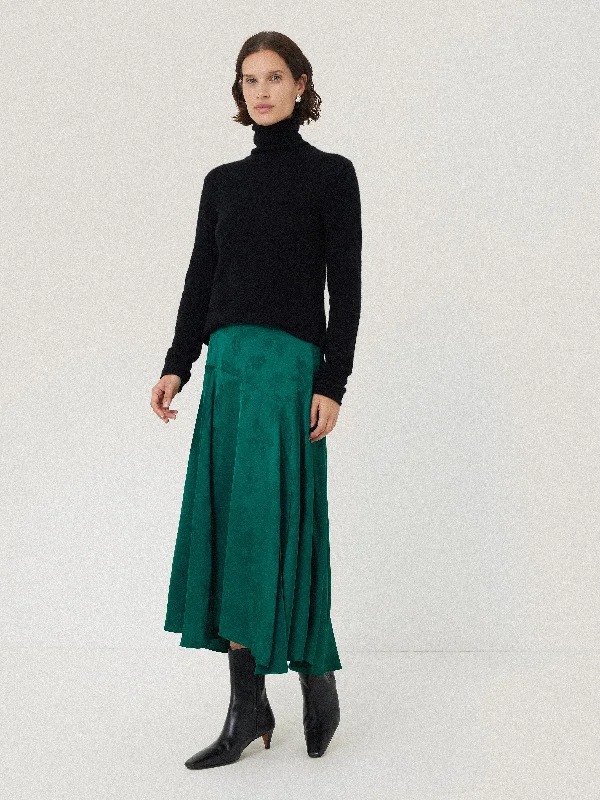 Floral Jacquard Midi Skirt | Green lace skirt delicate