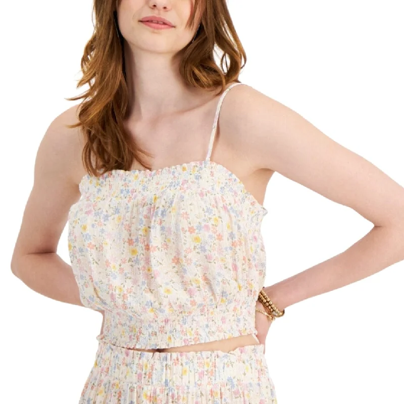 HIPPIE ROSE - Juniors' Printed Smocked Tank Top basic tank top