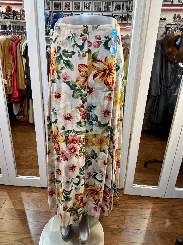 80’s Beige & Yellow Multicolor Flower Maxi Skirt corduroy skirt cozy