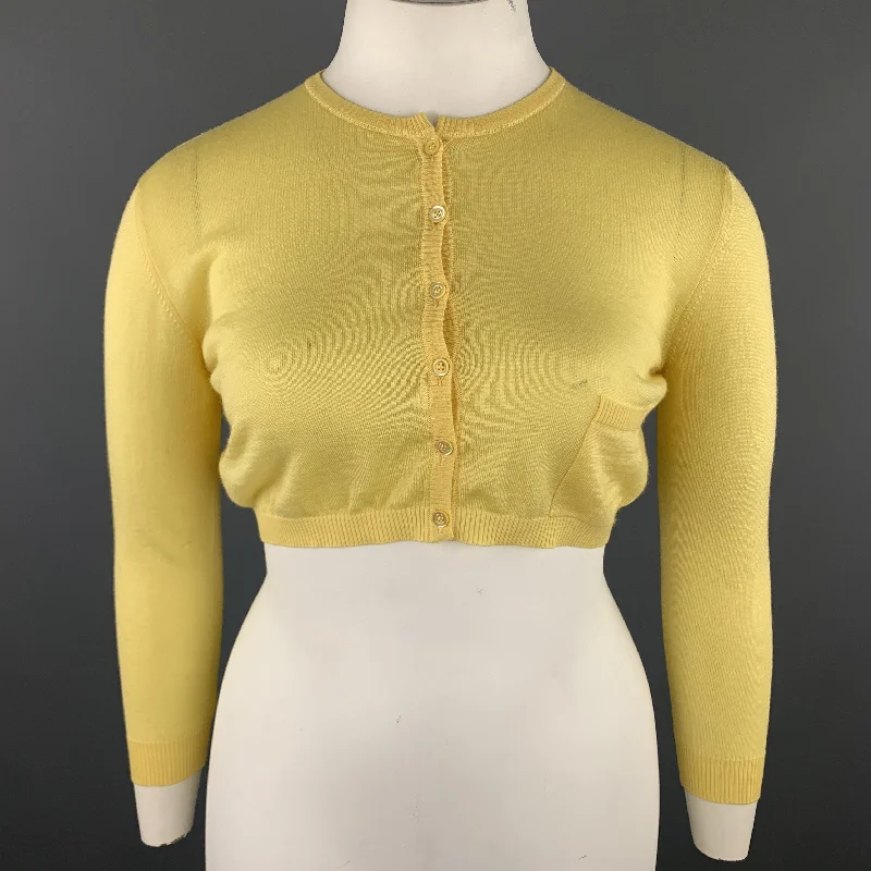 VALENTINO Size L Pastel Yellow Wool Blend Cropped Cardigan Asymmetrical,ymmetric Pencil Cardigan VALENTINO Size L Pastel Yellow Wool Blend Cropped Cardigan Asymmetrical,ymmetric Pencil Cardigan