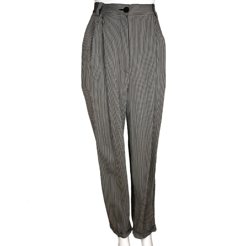 1980s Vintage Genny Pants Ladies Striped Wool Blend Size 8 Stylish Elastic Waist Pants