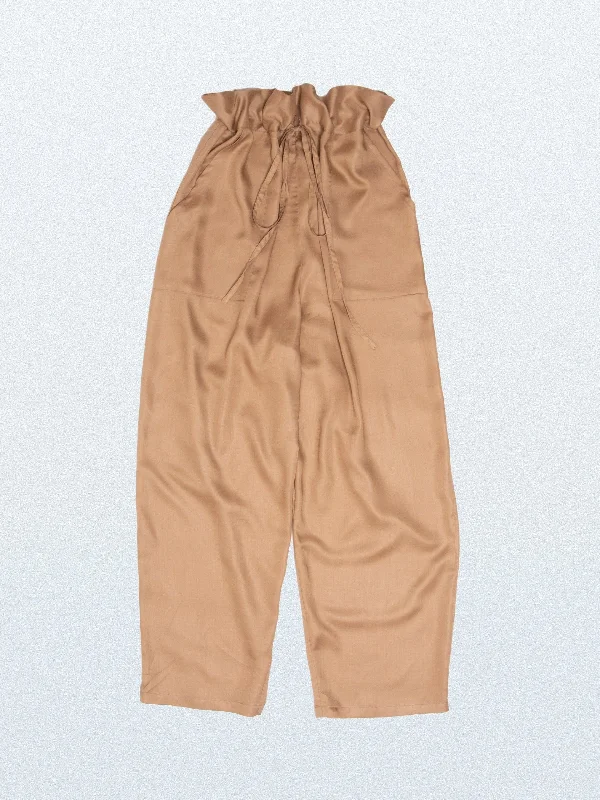 Tapered Pajama Pants CAMEL Comfortable Pleated Pants