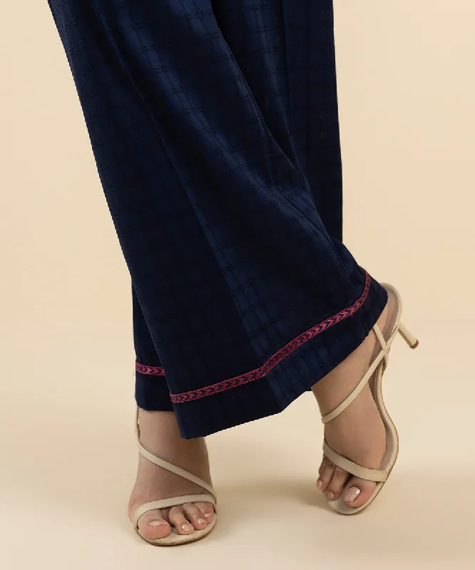 Embroidered Cotton Flared Pants Chic Faux Leather Pants