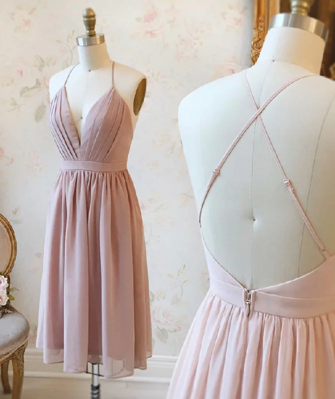 Pink chiffon short prom dress party dress  8473 sweetheart Neckline Romantic