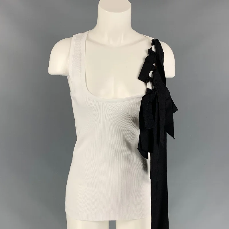 DRIES VAN NOTEN x CHRISTIAN LACROIX SS 20 Size M White & Black Ribbed Cotton Bow Tank Top sequin tank top