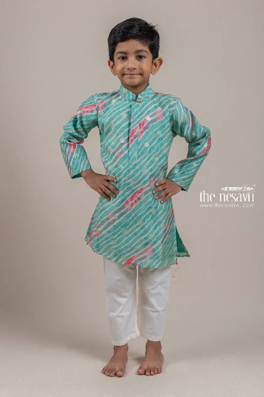Fashionable Printed Green Kurta With White Pant For Boys Cozy Knit Pants