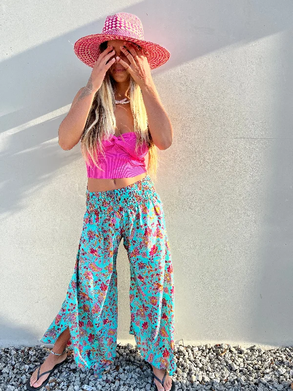 Turquoise Pants Formal Slim Pants