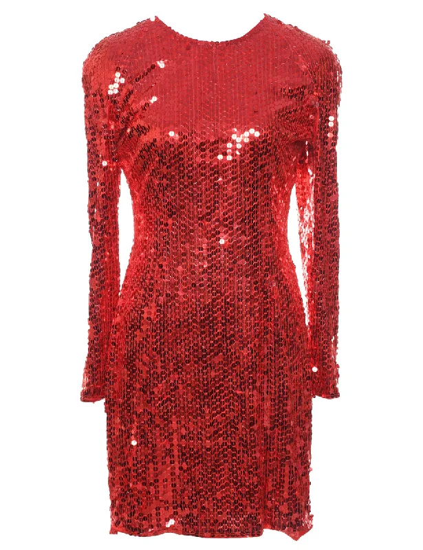 Sequined Red Party Dress - M Tunics Chic elegant
