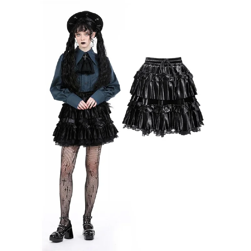 Women's Gothic Ruffled Layered Velvet Skirt velvet skirt glossy