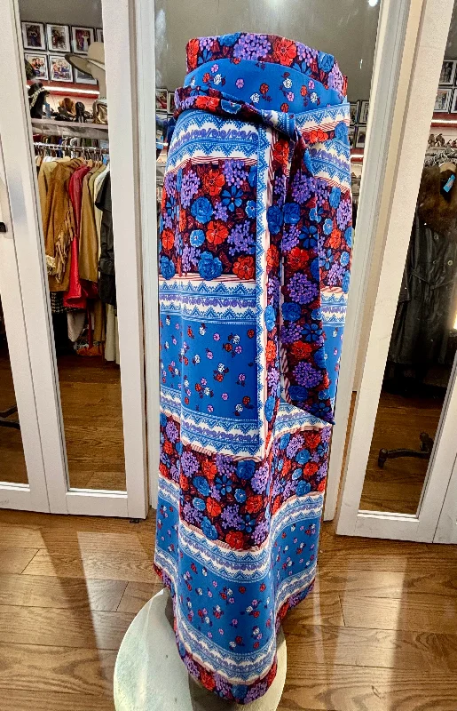 70’s Blue Multicolor Floral Maxi Skirt cashmere skirt fine