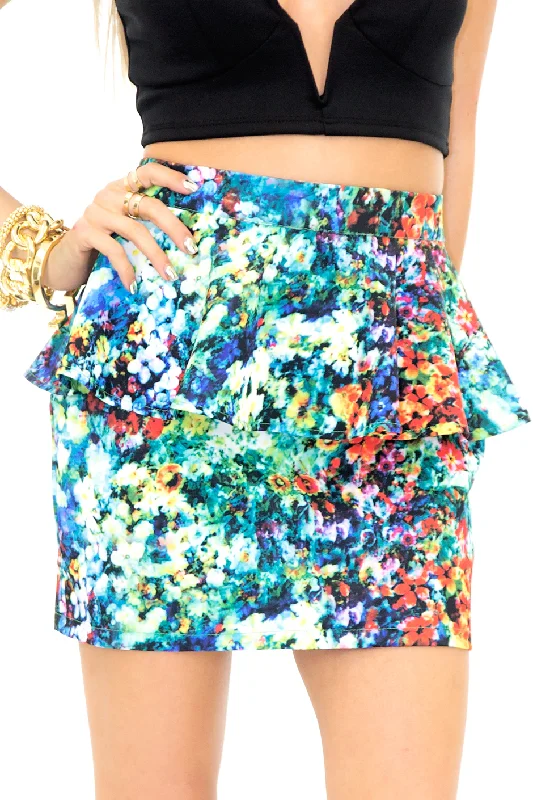 TROPICANA PRINT PEPLUM SKIRT velvet skirt rich