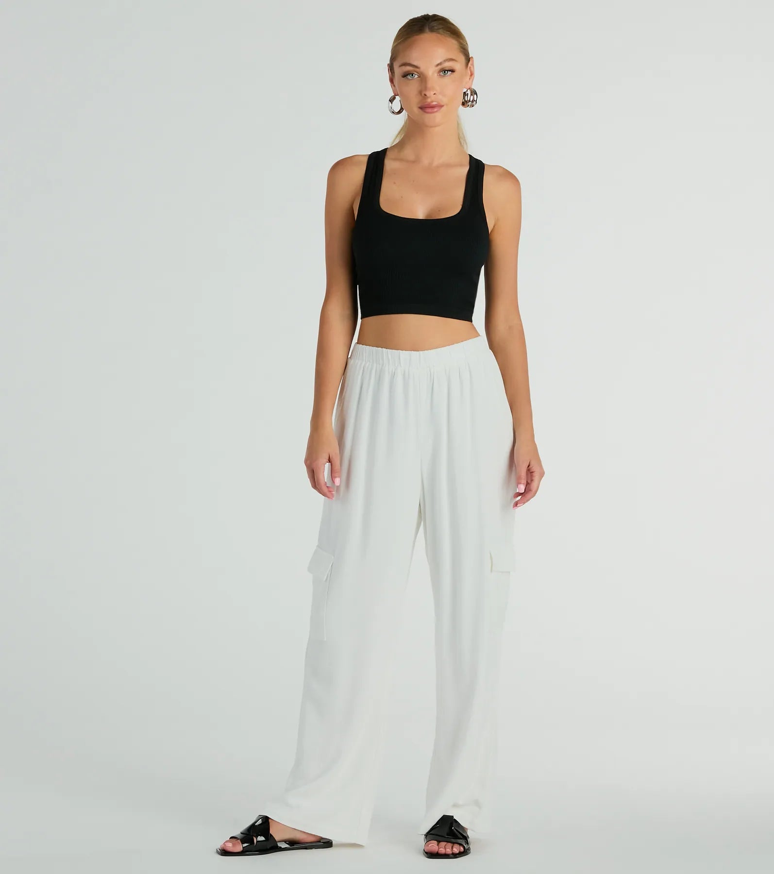 Golden Hour High-Rise Cargo Wide-Leg Linen Pants Fashionable Track Pants
