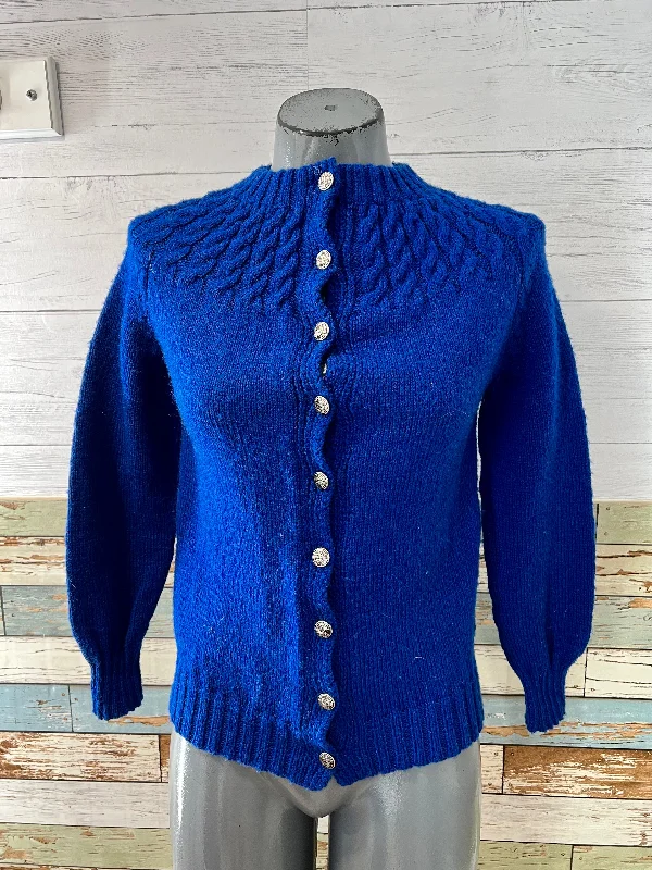 70’s Royal Blue Knit Cardigan Wool Cardigan Cotton Cardigan Cashmere Cardigan