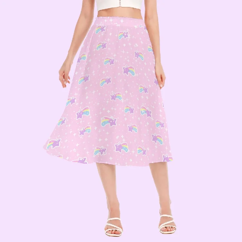 Bubblegum Bunny Shooting Stars Women's Long Midi Chiffon Skirt silk skirt sleek