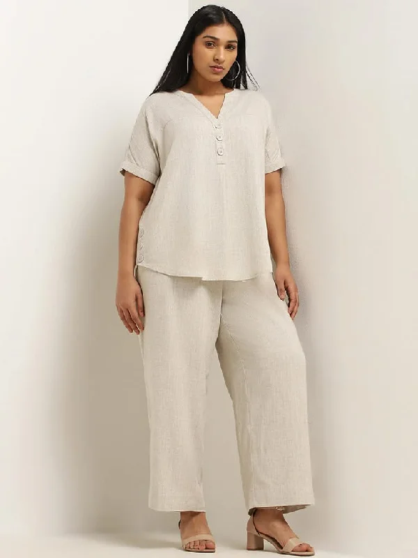 Gia Beige Cotton Wide-Leg Pants Casual Skinny Fit Pants