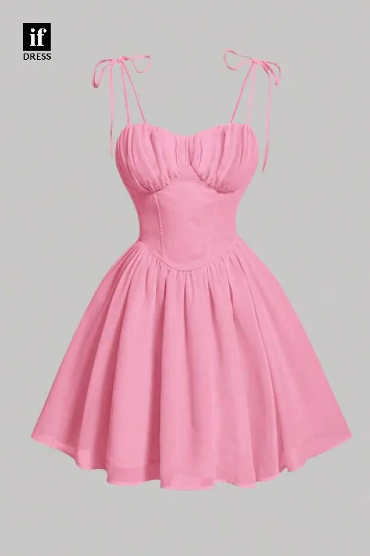 F1583 - Sweet Spaghetti Straps A-Line Short Ruched Cocktail Homecoming Party Dress Boatneck Modish Everyday F1583 - Sweet Spaghetti Straps A-Line Short Ruched Cocktail Homecoming Party Dress Boatneck Modish Everyday
