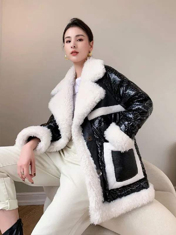 Lamb Wool Shiny Down Jacket Women mid-length new Winter Black Thick Duck Down Fur Coat Toggled Jacket Drawstring Jacket Belted Jacket Lamb Wool Shiny Down Jacket Women mid-length new Winter Black Thick Duck Down Fur Coat Toggled Jacket Drawstring Jacket Belted Jacket
