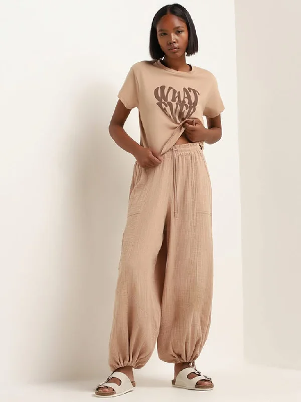 Superstar Beige Mid Rise Cotton Cargo Pants Casual Track Pants