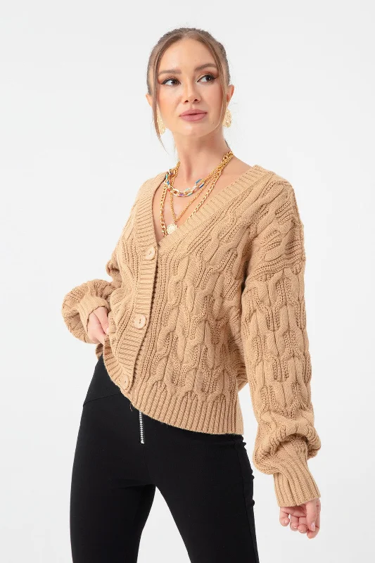 Female Braided Mini Knitwear Cardigan Zippered Front Buttoned Front Snap Front