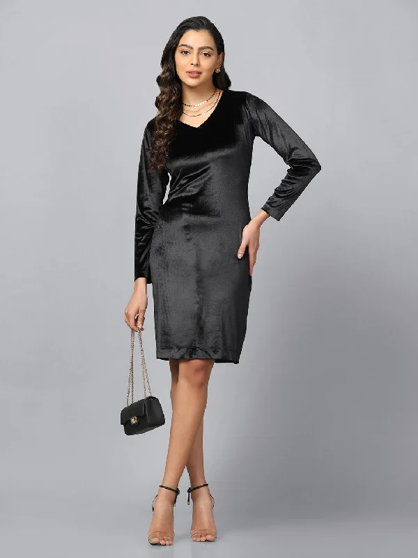 Velvet Party Dress- Black Tunics Versatile functional