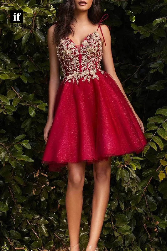F1296 - Gorgeous V-Neck Lace Appliques Sleeveless Mini Graduation Party Dress Tunics Leisure comfortable